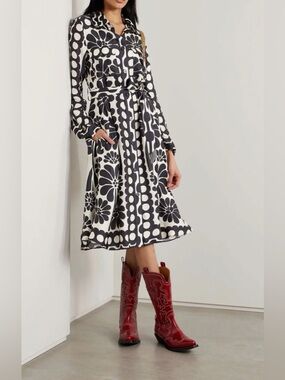 🖤 FARM Rio Palermo Black Long Sleeve Belted Midi Dress 🖤
NWT